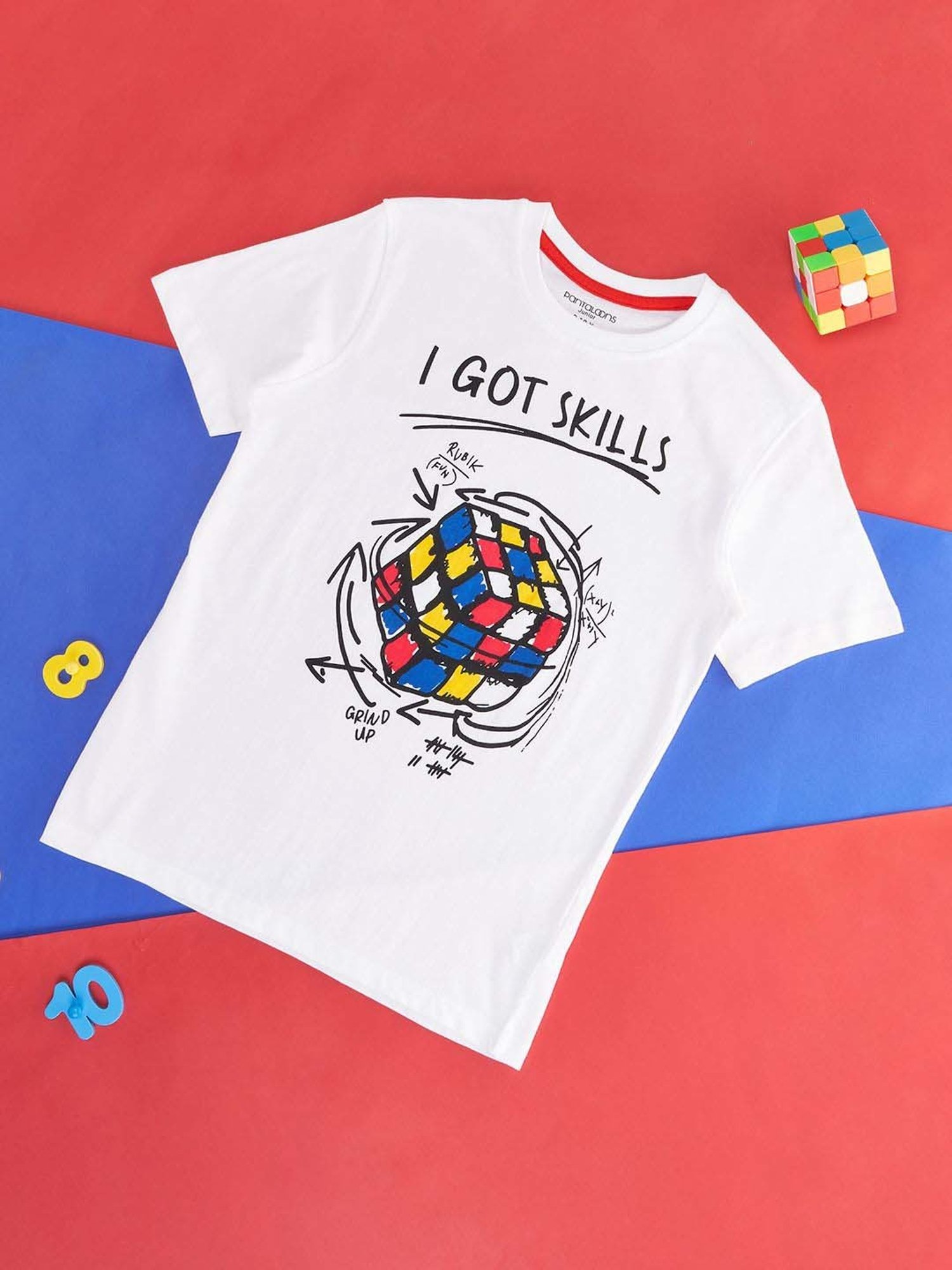 Pantaloons Junior White Cotton Printed T-Shirt