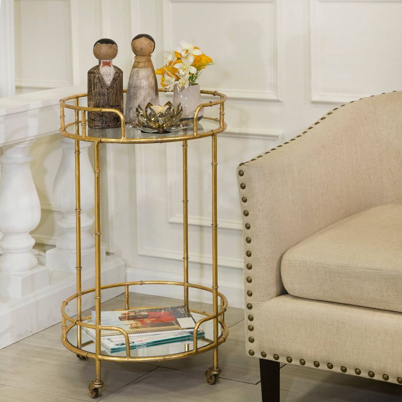 2 Tier Round Metal Bar Cart Mirror Top Gold - Sagebrook Home