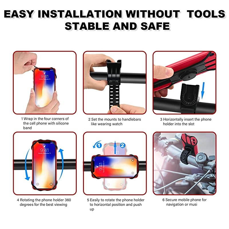 Bike Phone Mount  360&deg; Rotatable Silicone Detachable Bicycle Phone Holder Universal Dia 2046mm Handlebar Mount for Cycling GPS Compatible with iPhone X XR 12 11 88 Plus S20 S10+ S10