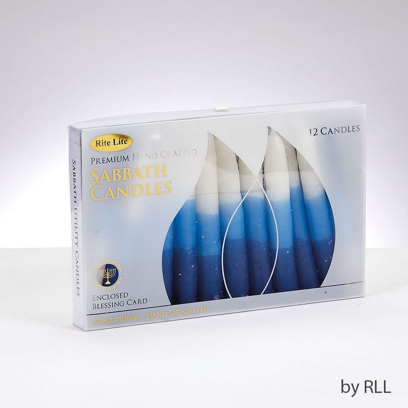 Rite Lite 12ct Premium Handcrafted Shabbat Candles 9" - Blue/White