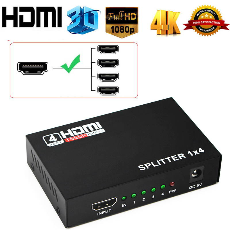 Wanmingtek 4K HDMI Splitter 1 in 4 Out 4K@30HZ HD Powered Splitter Box Supports 4KX2k 3D 1080P 1X4 Port for PC PS3/PS4 Xbox Blue-Ray DVD STB 4K HDTV