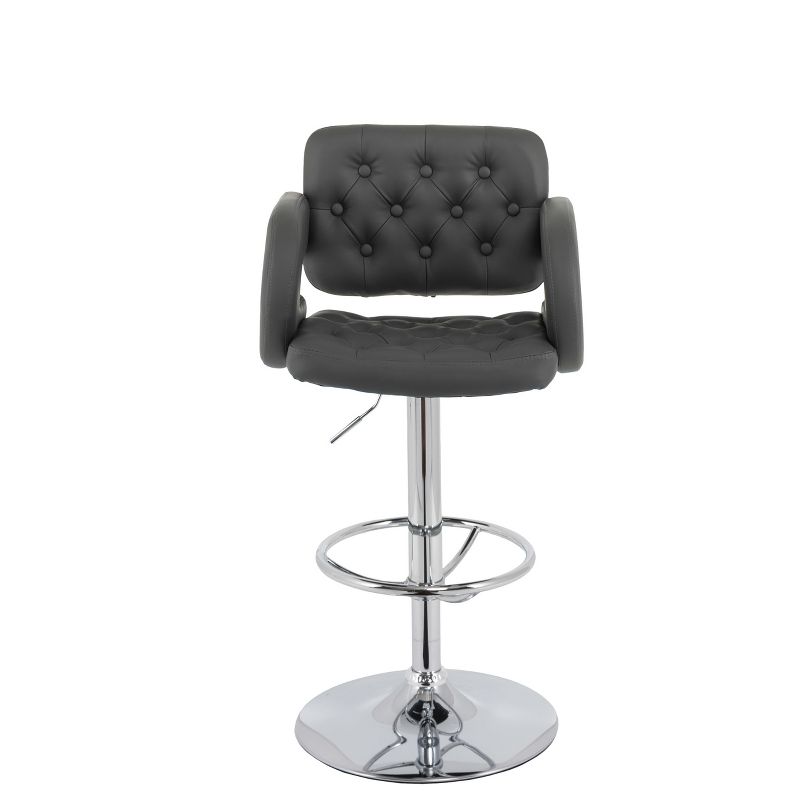Set of 2 Adjustable Tufted Bonded Leather Barstool with Armrests Dark Gray - CorLiving