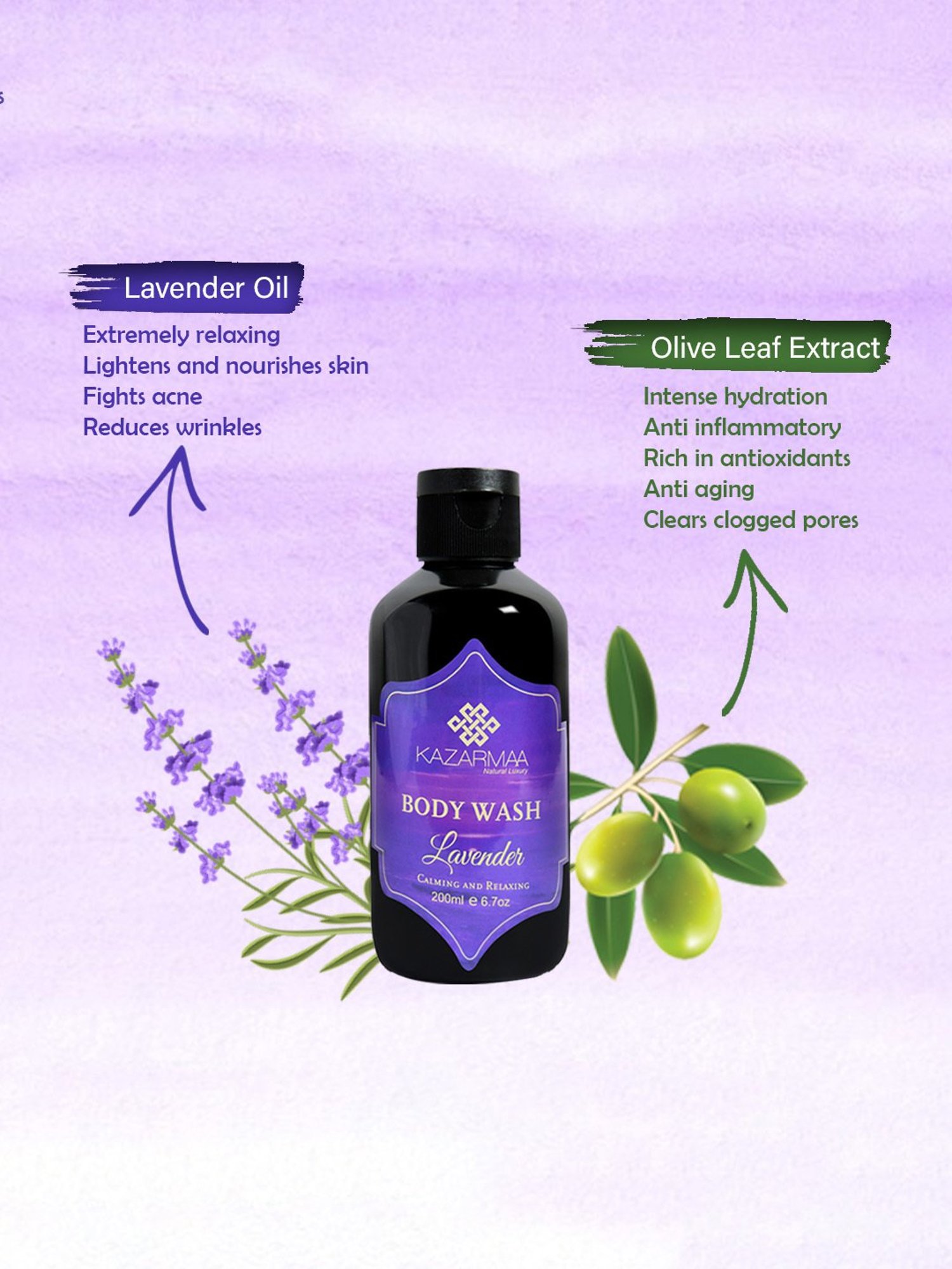 Kazarmaa Calming and Relaxing Lavender Body Wash with Loofah - 200 ml