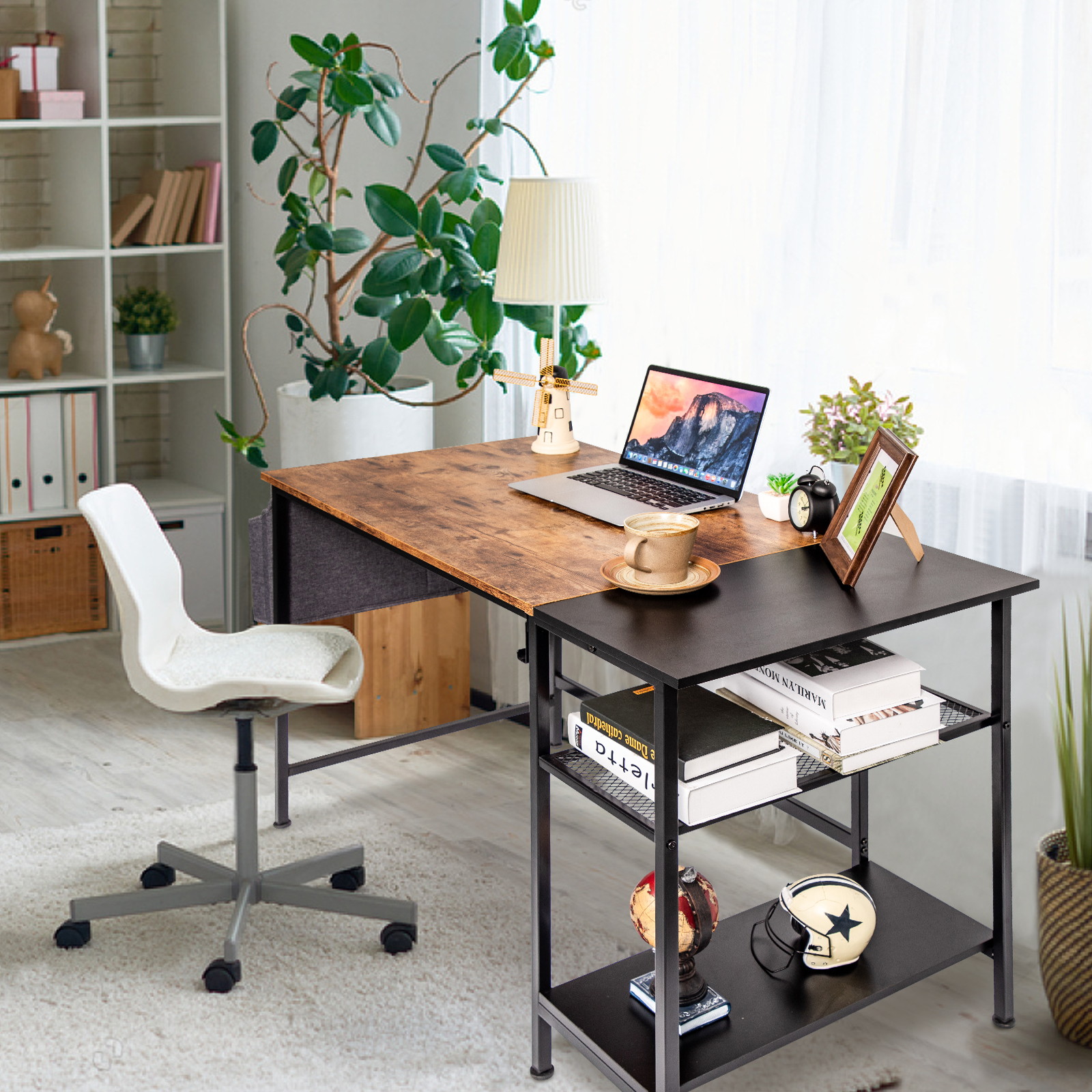 Weekan 47.2" Office Gaming Desk, Rustic Computer Desk With Storage Shelves, Modern Industrial Corner Desk For Laptop, Office Home Writing Table