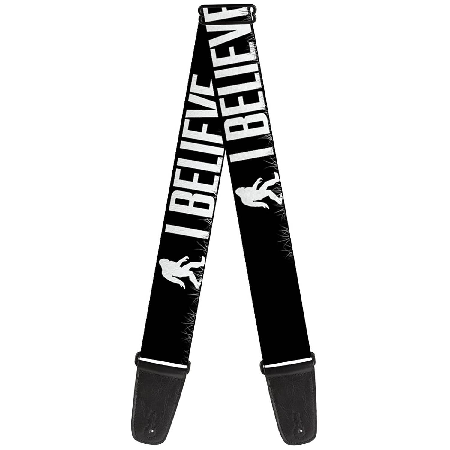 Guitar Strap Bigfoot Silhouette I Believe Black Gray White 2 Inches Wide