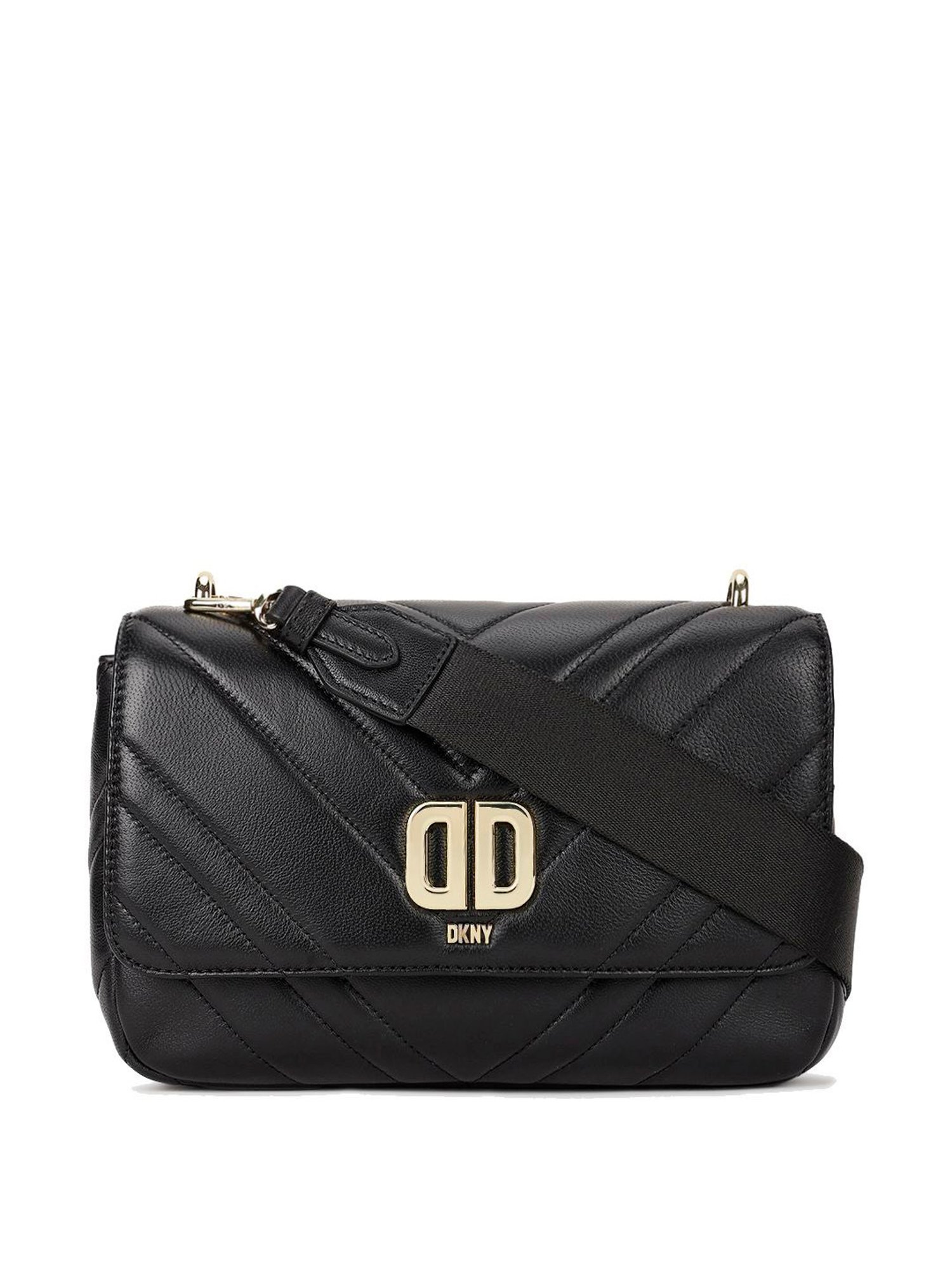 Dkny Black Leather Quilted Sling Handbag