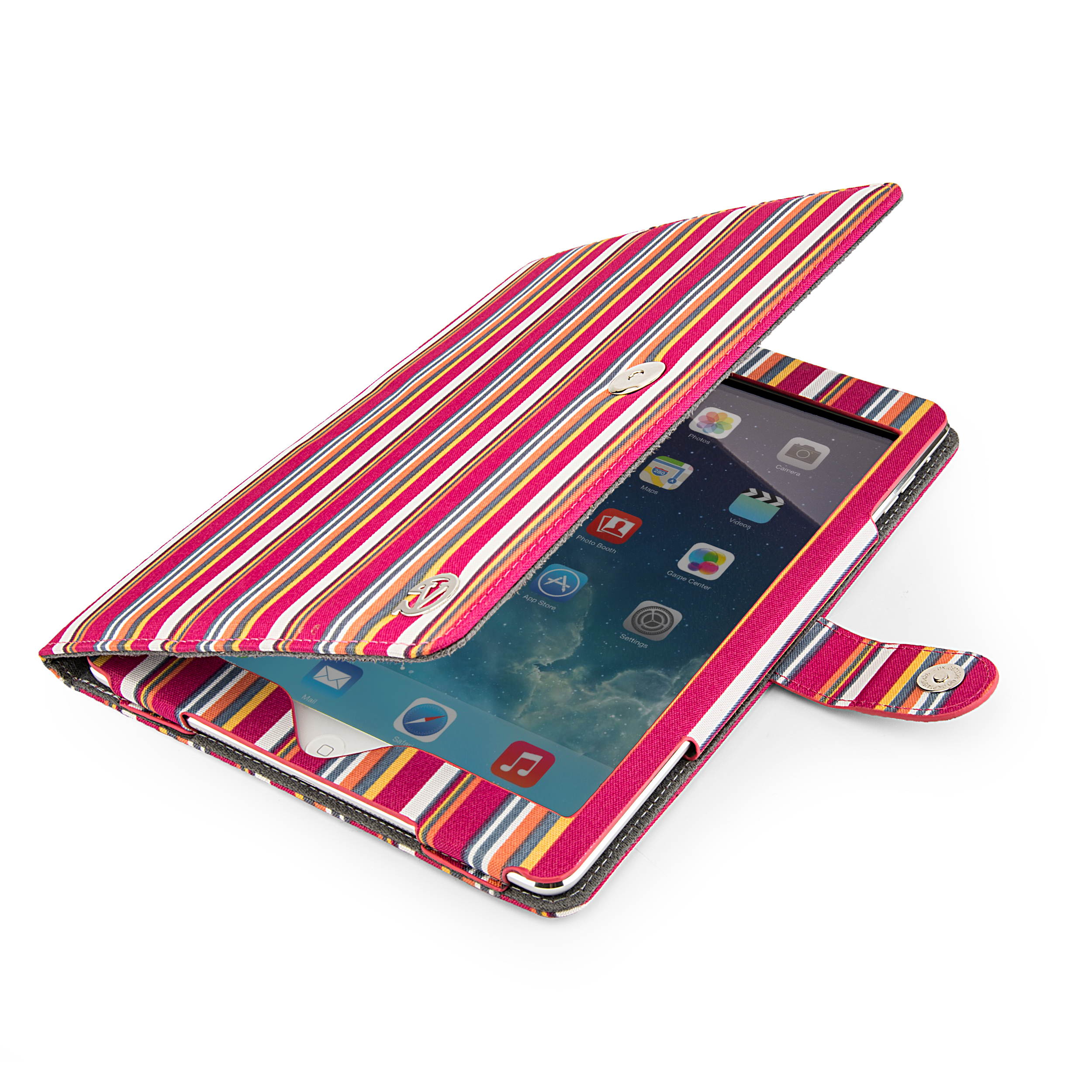 VanGoddy Pink Stripe Folio Case Stand For iPad Air with Sleep mode and Camera Hole