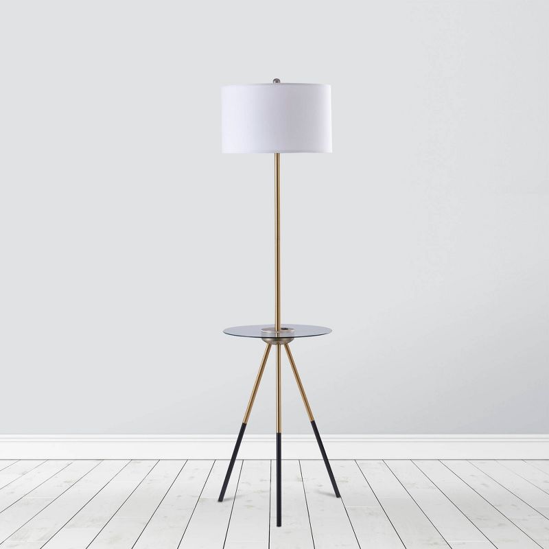 62.5" Axxin Contemporary Tripod Floor Lamp with Glass Table and Built-In USB Gold/White - Versanora