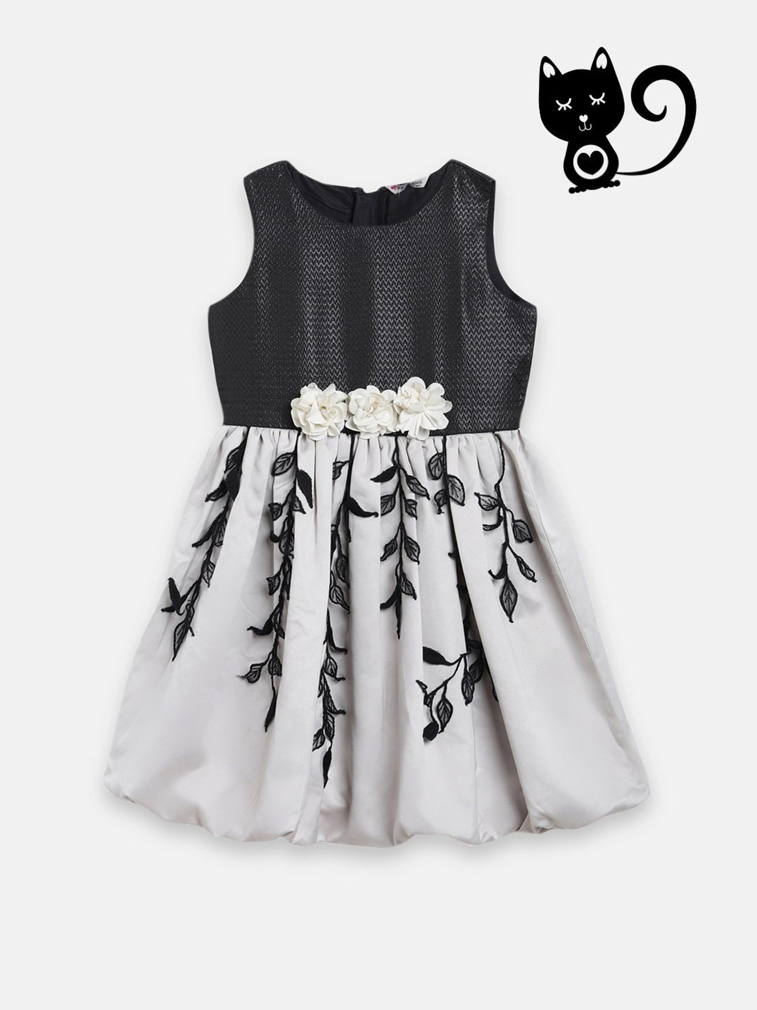 Butterfly Blush Kids Sliver & Black Embroidered Dress