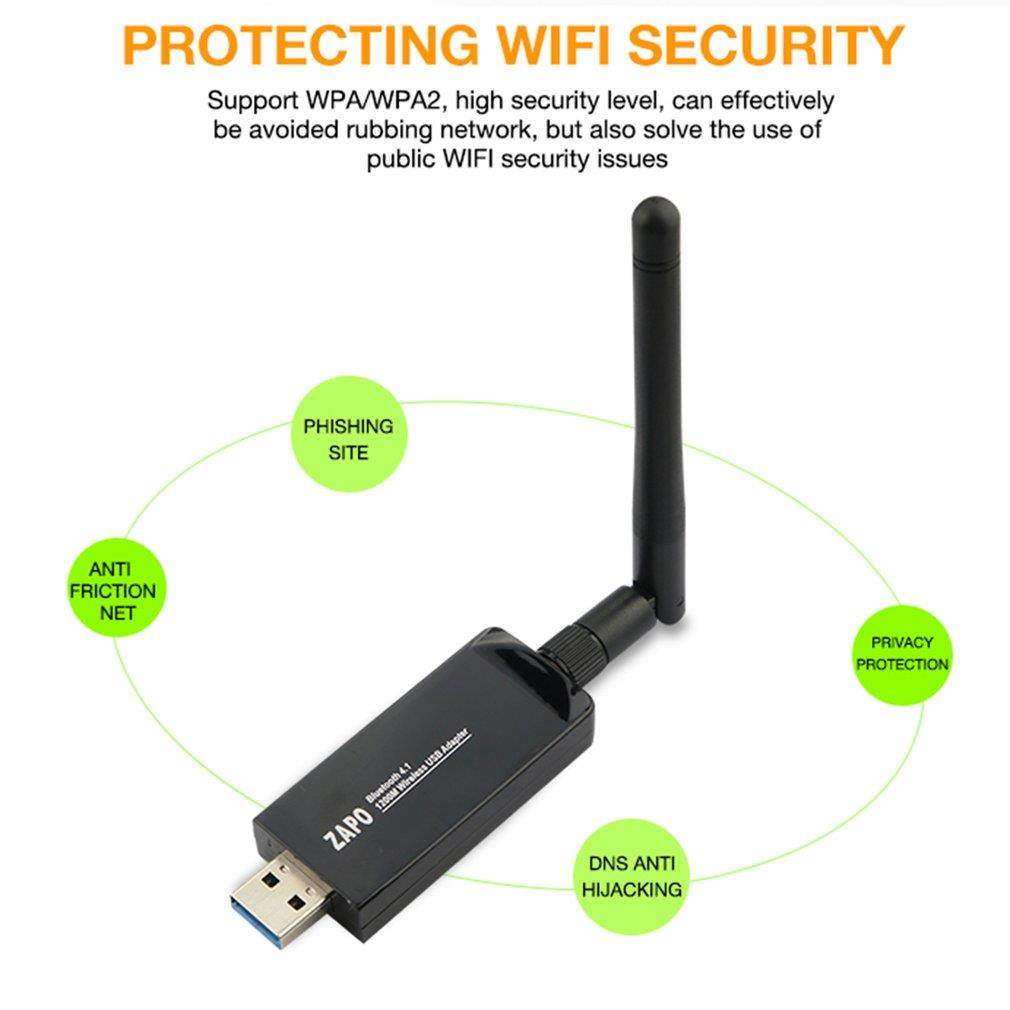 ZAPO W97L-2DB 1200Mbps WIFI 2.4GHz & 5.8GHz Intelligence Dual Band AC Wireless Network Adapter with Bluetooth 4.1