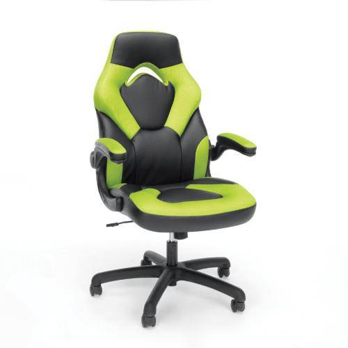 OFM Essentials Collection Racing Style Bonded Leather Gaming Chair, in Green (ESS-3085-GRN)