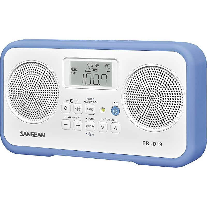 PR-D19BU FM Stereo/AM Digital Tuning Portable Radio with Protective Bumper (White/Blue)