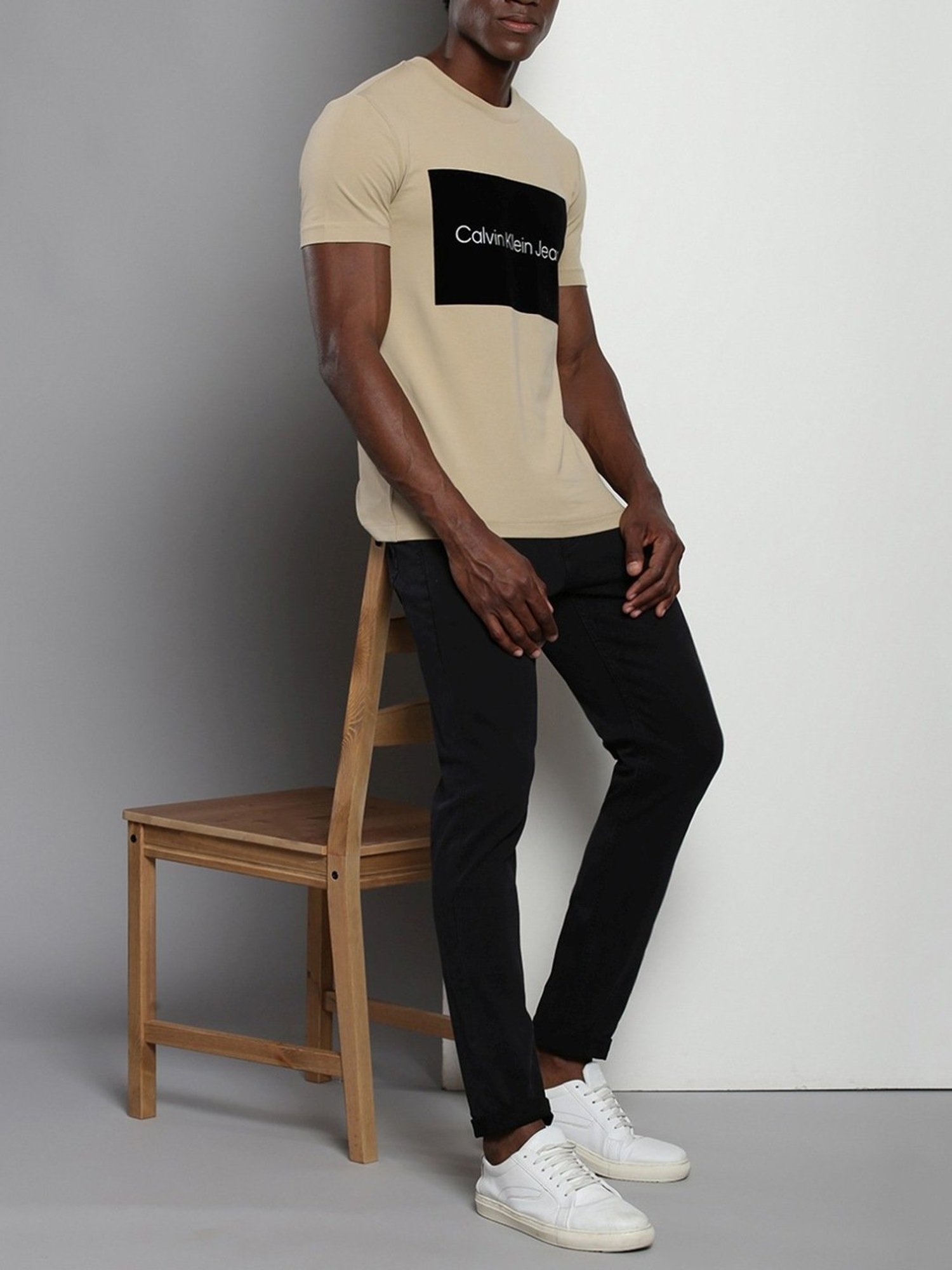 Calvin Klein Travertine Cotton Slim Fit Colour Block T-Shirt