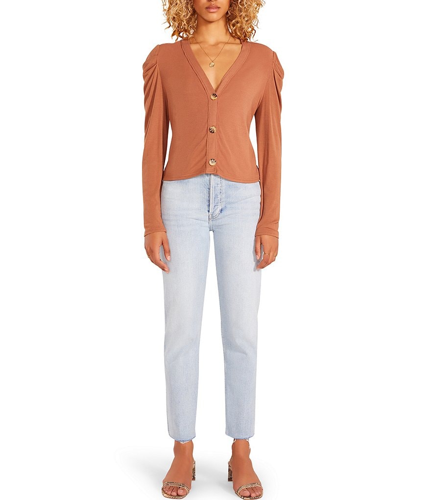 BB Dakota by Steve Madden Puffing Long Sleeve V-Neck Season Cardigan Top