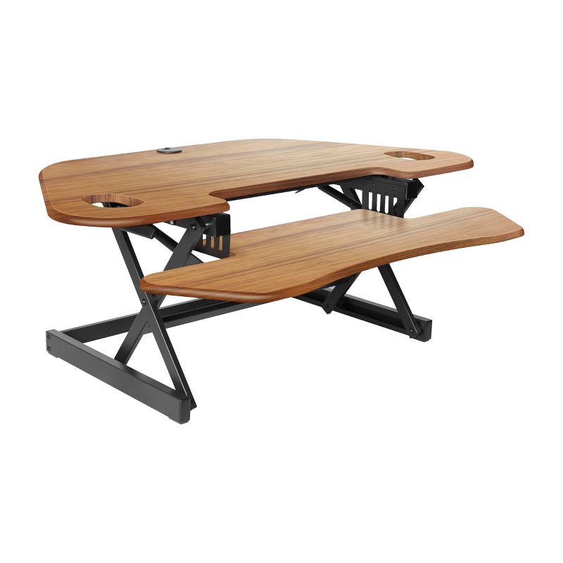 46" Adjustable Height Corner Standing Desk Converter with Anti Fatigue Mat Bundle Teak Wood Grain - Rocelco