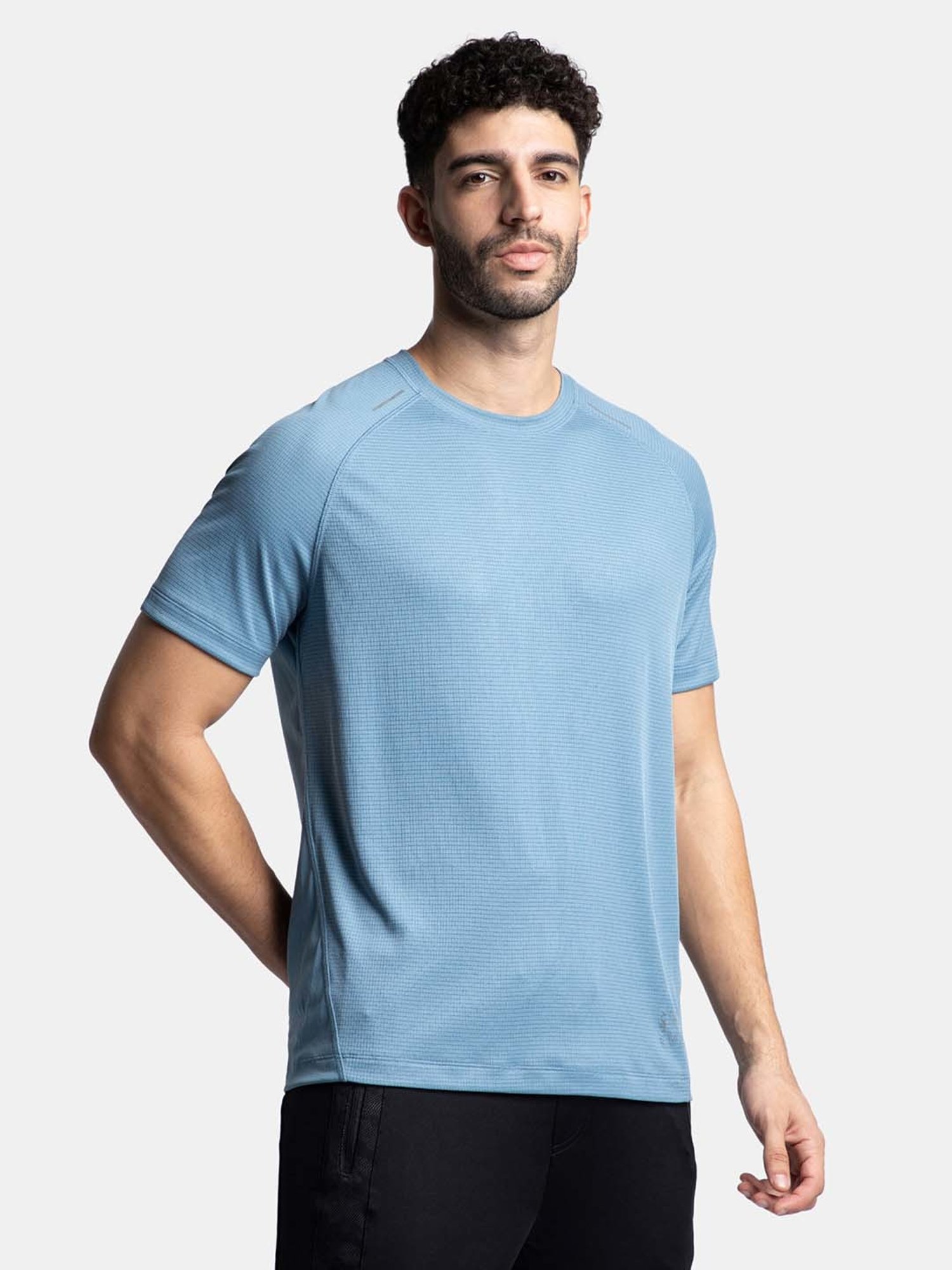 Jockey Provincial Blue Regular Fit Self Design Sports T-Shirt