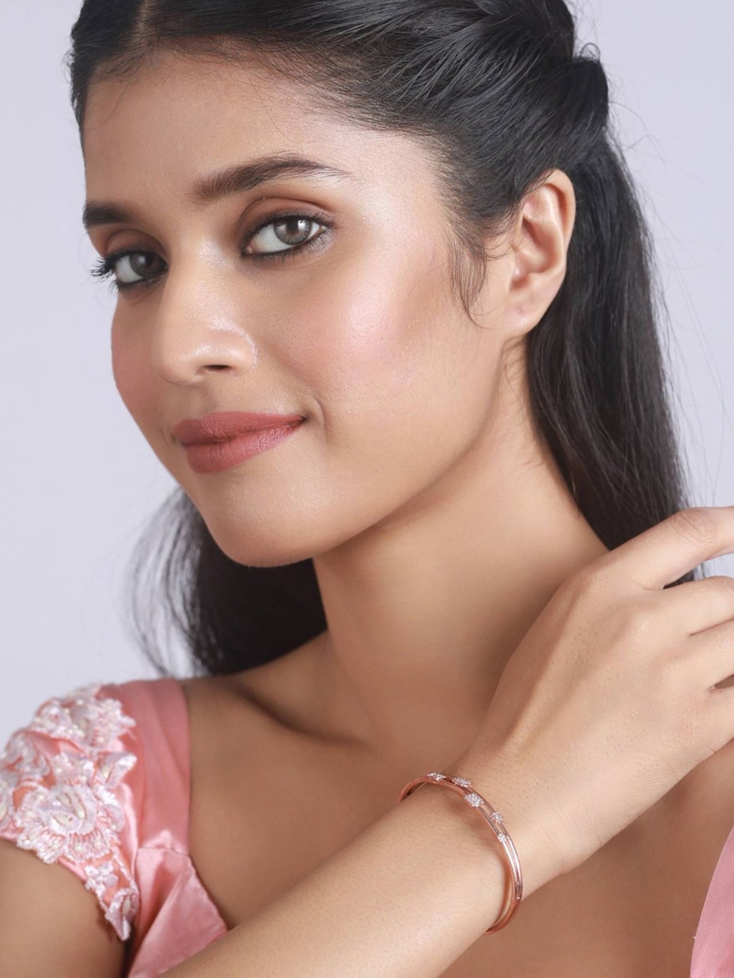 Aatmana Silver-toned Rose Gold-Plated Bangle-Style Bracelet