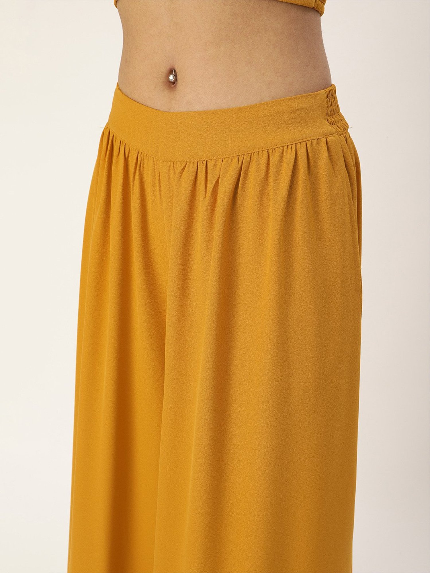 QUIERO Mustard Embroidered Crop Top With Pants