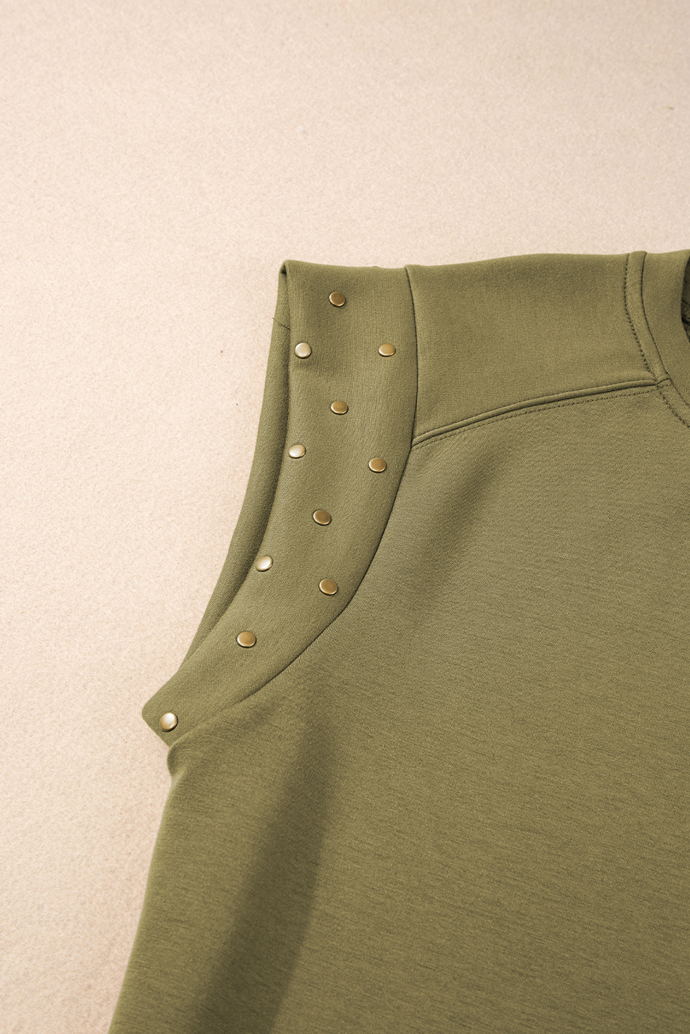 Guacamole Green Casual Rivet Round Neck T Shirt