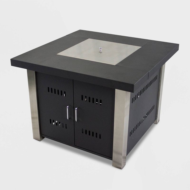 Pleasant Hearth Montreal 38" Matte Black and Stainless Steel Gas Fire Pit Table