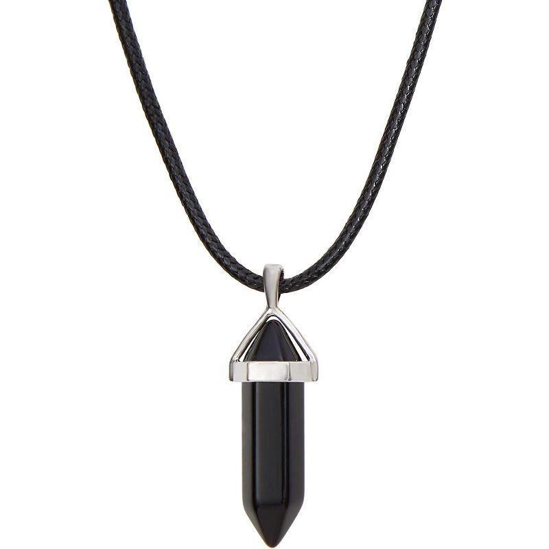 Zodaca 3 Pack Gemstone Crystal Pendant Necklace with Leather Cord, 3 Colors, 19"