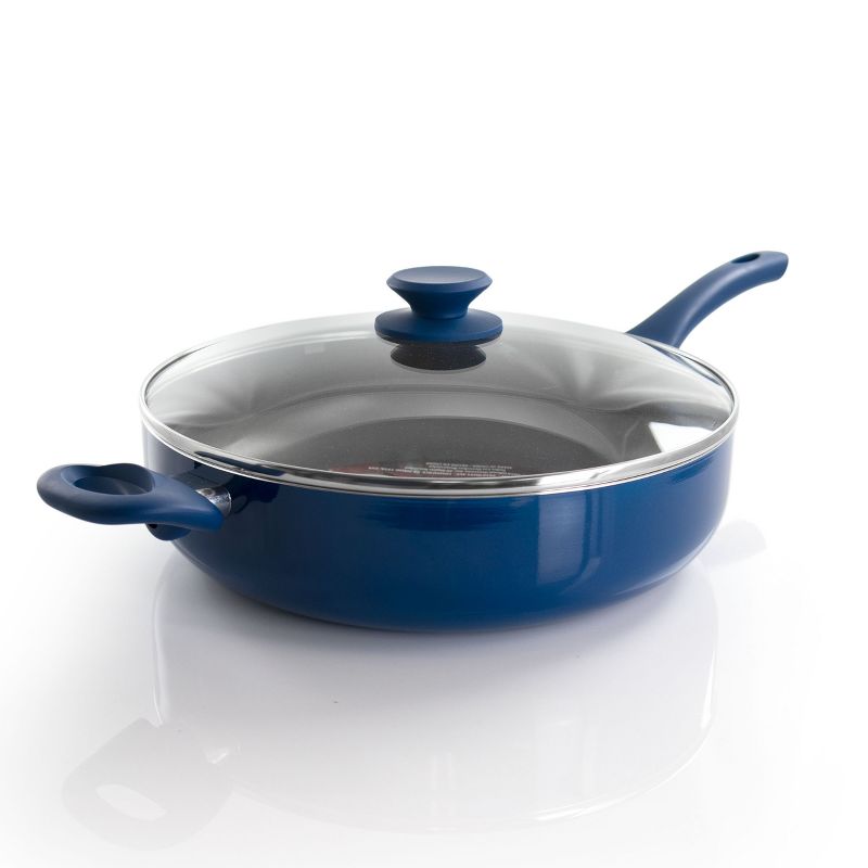 Gibson Home Charmont 5 Quart Nonstick Aluminum Saute Pan with Lid in Yale Blue