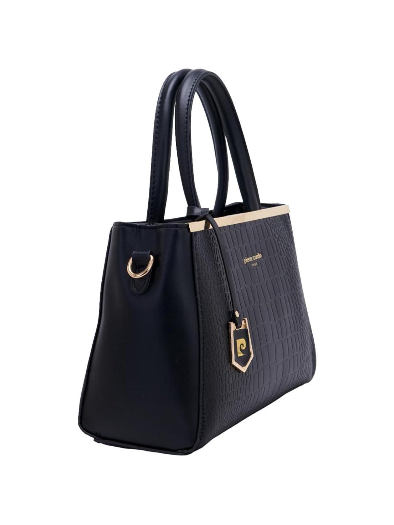 Pierre Cardin Black Solid Satchel Handbag