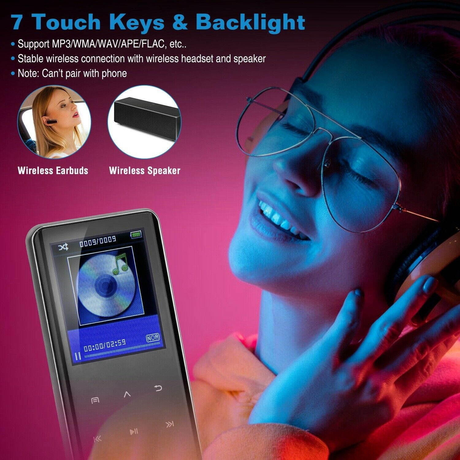 Portable Wireless MP3 Music Player with FM Hi-Fi Lossless Support up to 32GB