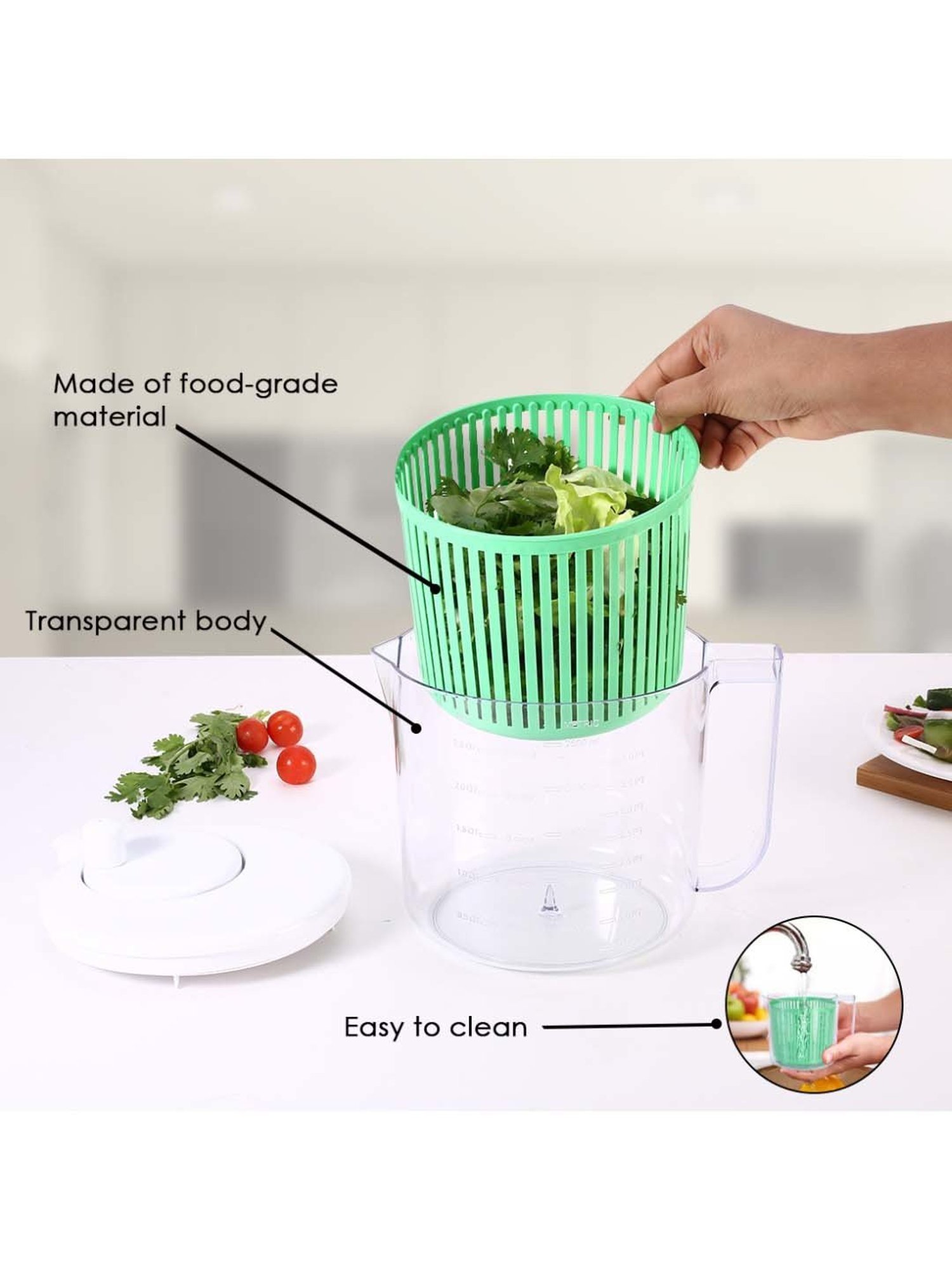 Wonderchef Green & White Vegetable Cleaner and Salad Spinner