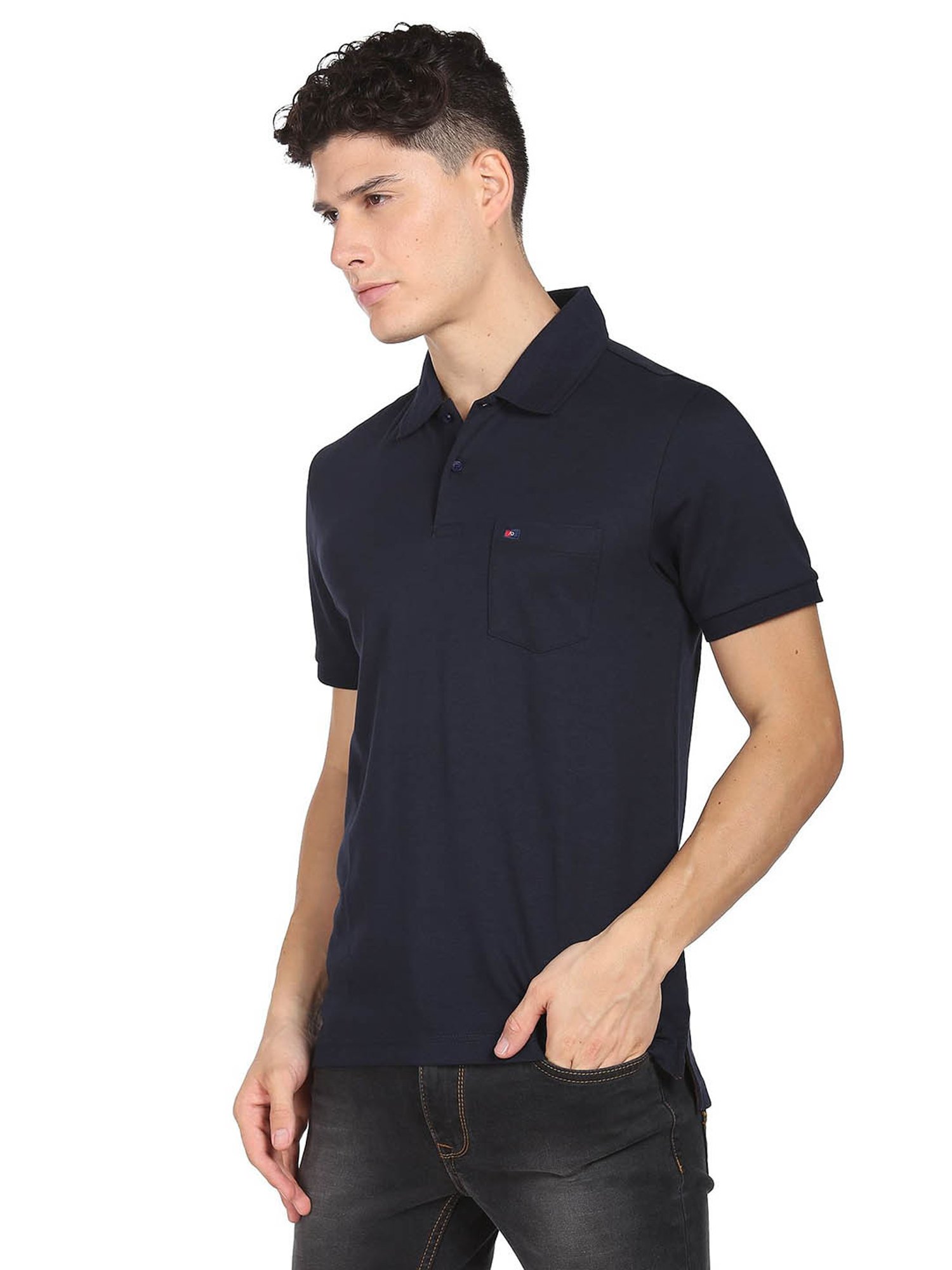 AD by Arvind Navy Slim Fit Polo T-Shirt