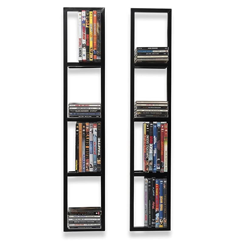 Wall Mount 34 Inch Media Storage Rack CD DVD Organizer Metal Floating Shelf Set of 2 Black