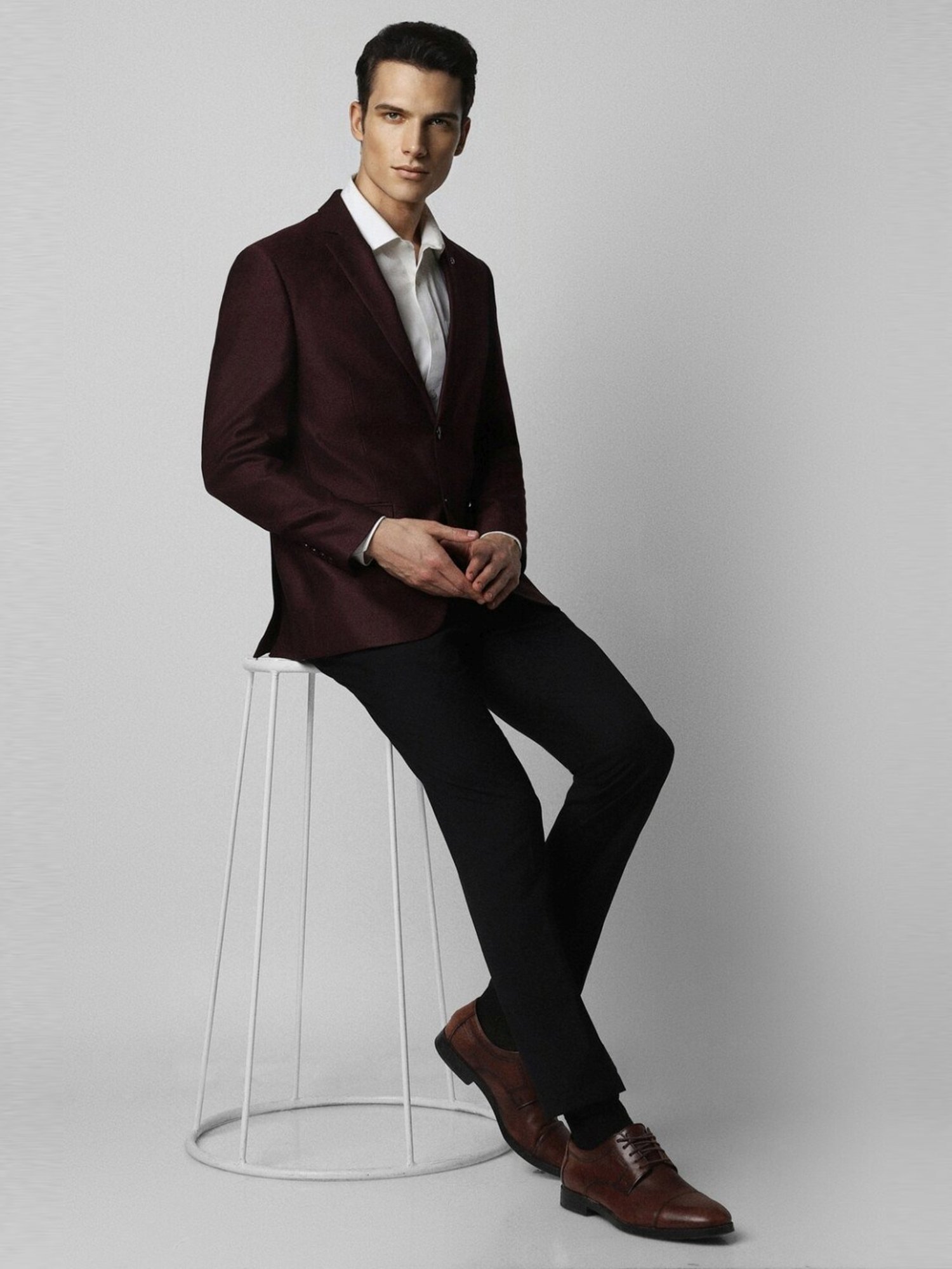 Van Heusen Maroon Slim Fit Texture Blazers