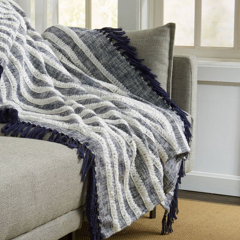 50"x60" Throw Blanket Navy/Natural - Patina Vie