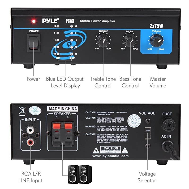 Home Audio Power Amplifier System 2X75W Mini Dual Channel Sound Stereo Receiver Box w LED For Amplified Speakers CD Player Theater via 35mm RCA For Studio Home Use  PCA3
