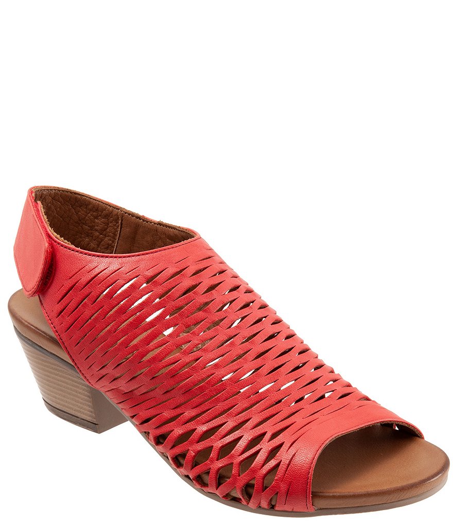 Bueno Lacey Accordion Perforated Leather Block Heel Sling Sandals