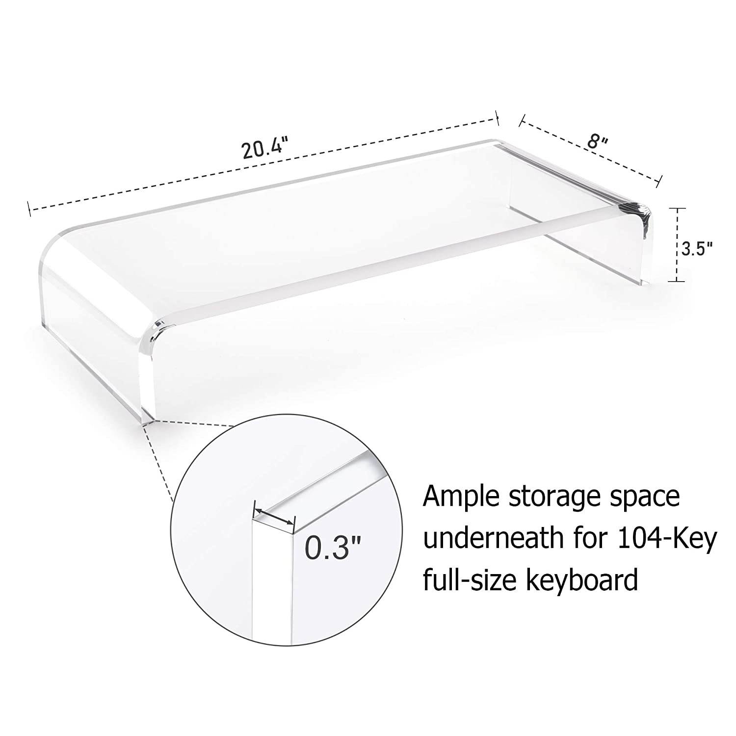 AboveTEK Premium Acrylic Monitor Stand, Custom Size Monitor Riser/Computer Stand for Home Office Business w/Sturdy Platform, PC Desk Stand for Keyboard Storage & Multi-Media Laptop Printer TV Screen