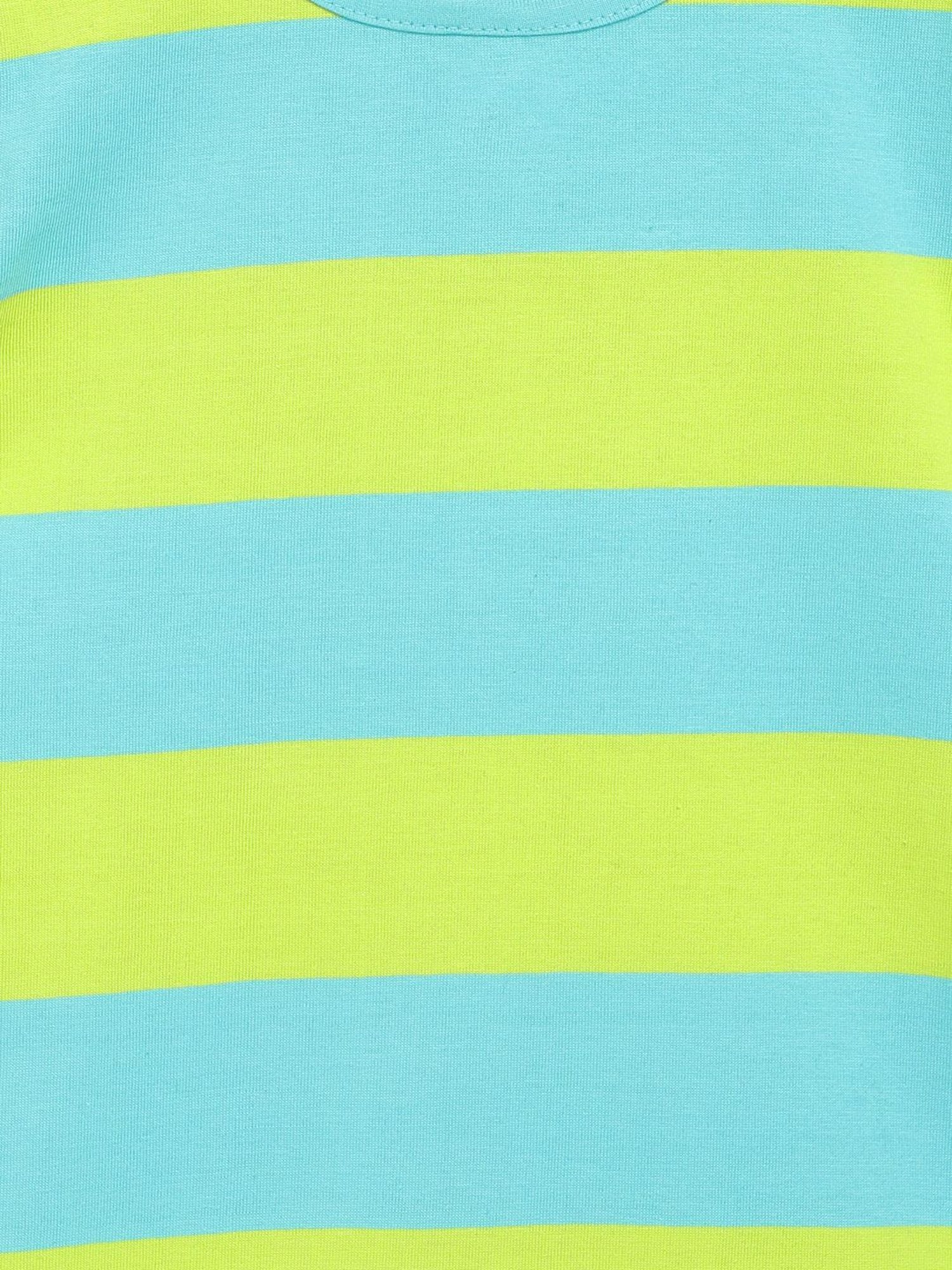 Campana Kids Turquoise & Lime Green Cotton Color Block Pattern Dress