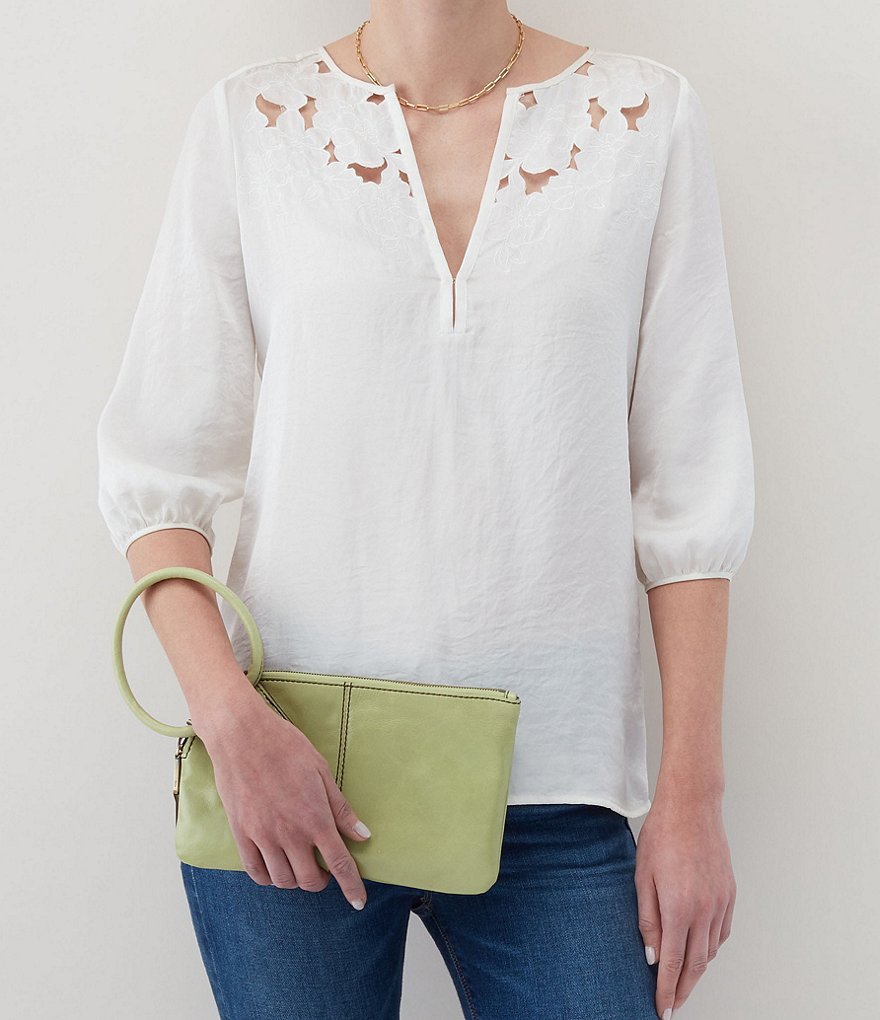 HOBO Sable Top Grain Leather Tassel Ring-Handle Top Zip Wristlet