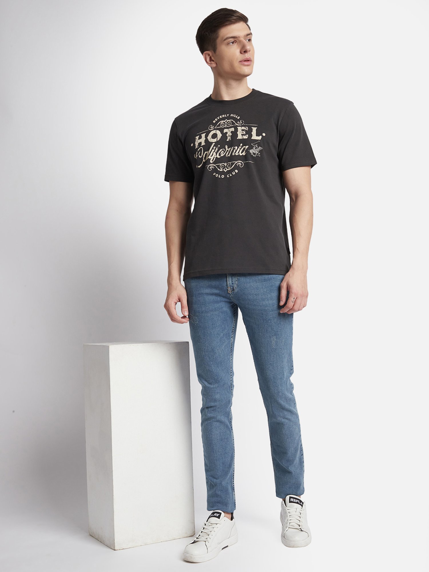 Beverly Hills Polo Club Black Regular Fit Pure Cotton Crew T-Shirt