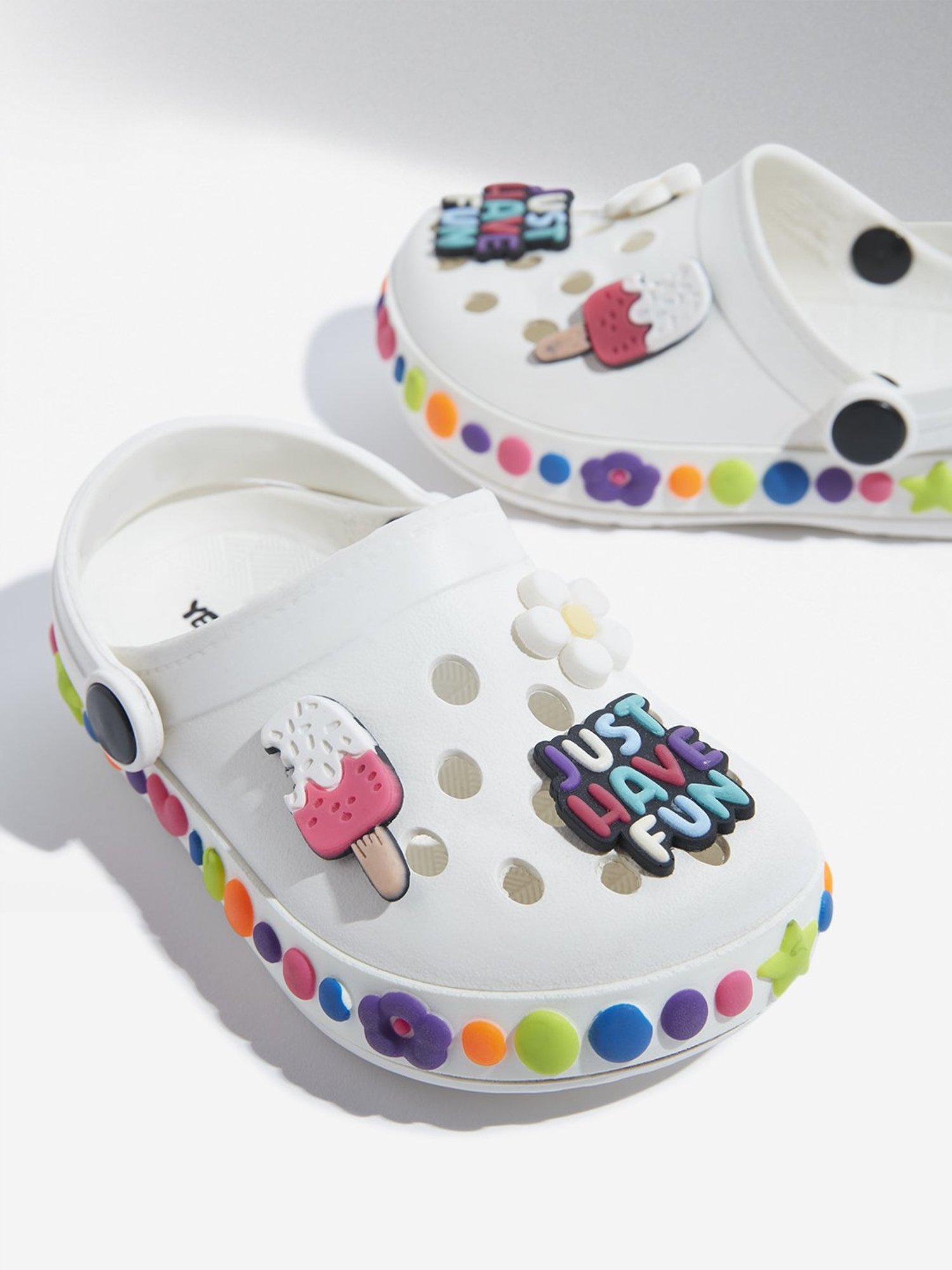 Yellow by Westside White Applique-Detailed Clogs