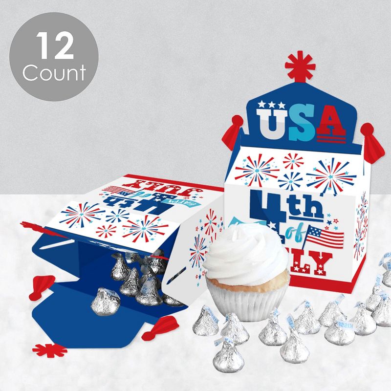 Big Dot of Happiness Firecracker 4th of July - Treat Box Party Favors - Red, White and Royal Blue Party Goodie Gable Boxes - Set of 12