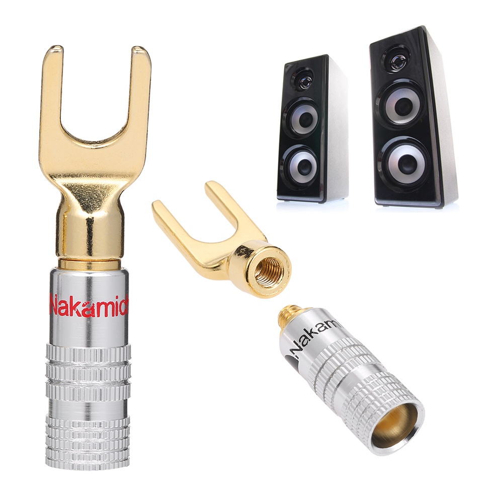 Y Spade Speaker Plugs Wire Connector Audio Loudspeaker Connector Amplifier Adapter Left and Right Channels Gold Plated Speaker Plug