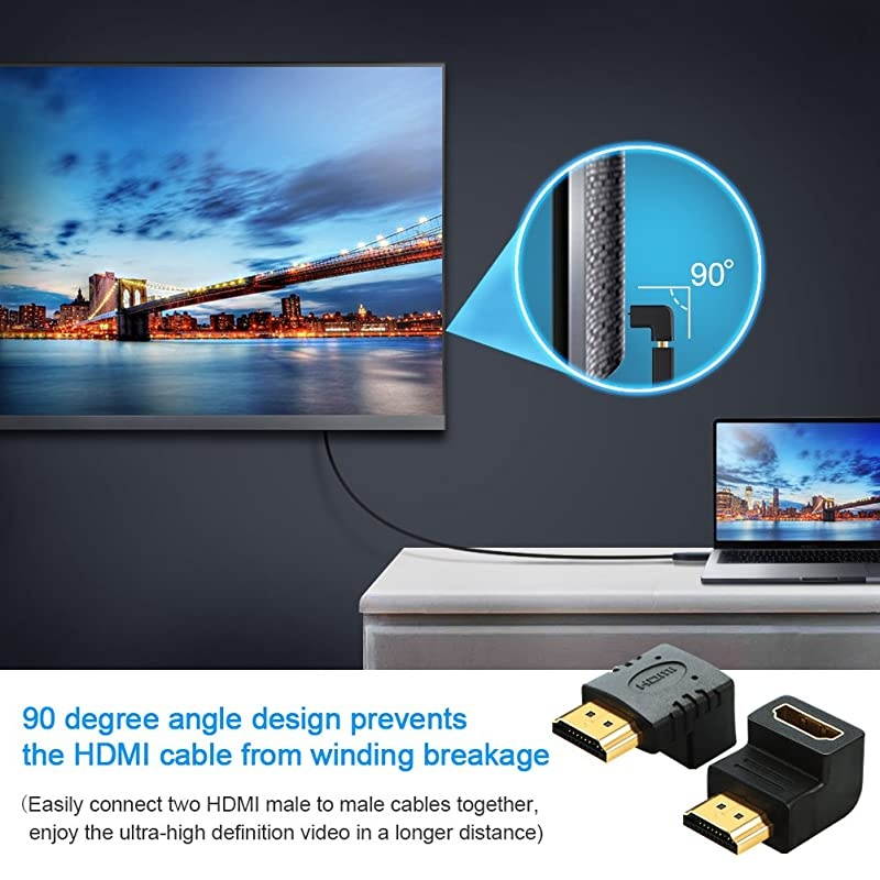 HDMI Male to Female Adapter 2 Pack 90 and 270 Degree Upward Angle HDMI to HDMI Converter 4K 3D HDMI Extender for RokuPS3PS4Fire StickChromecast Nintendo SwitchHDTVLaptopXbox