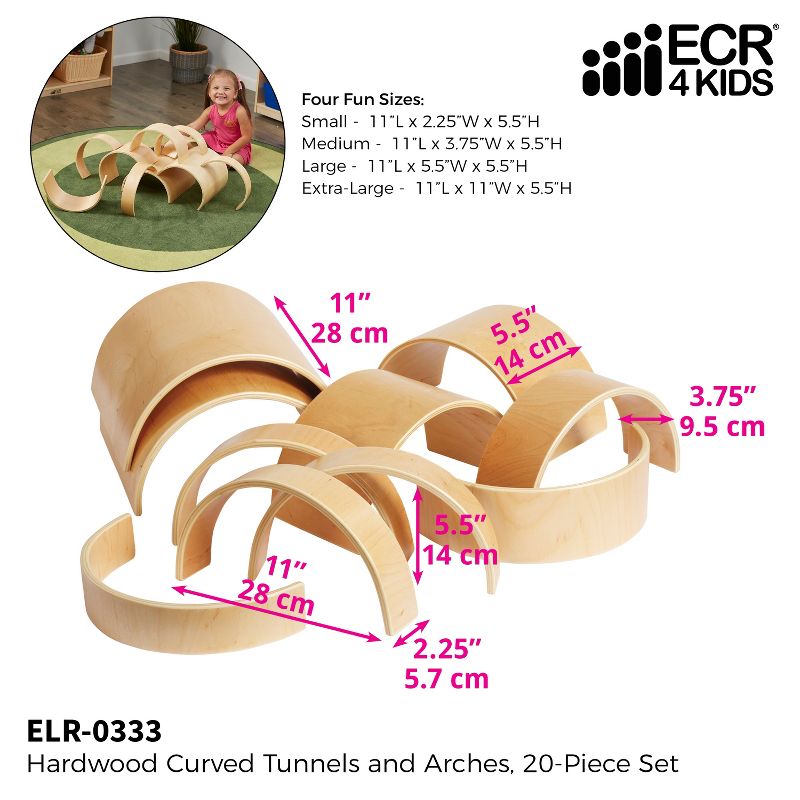 ECR4Kids Wood Tunnels and Arches Toy Set | Creative STEM Building Kit | 20 Pieces