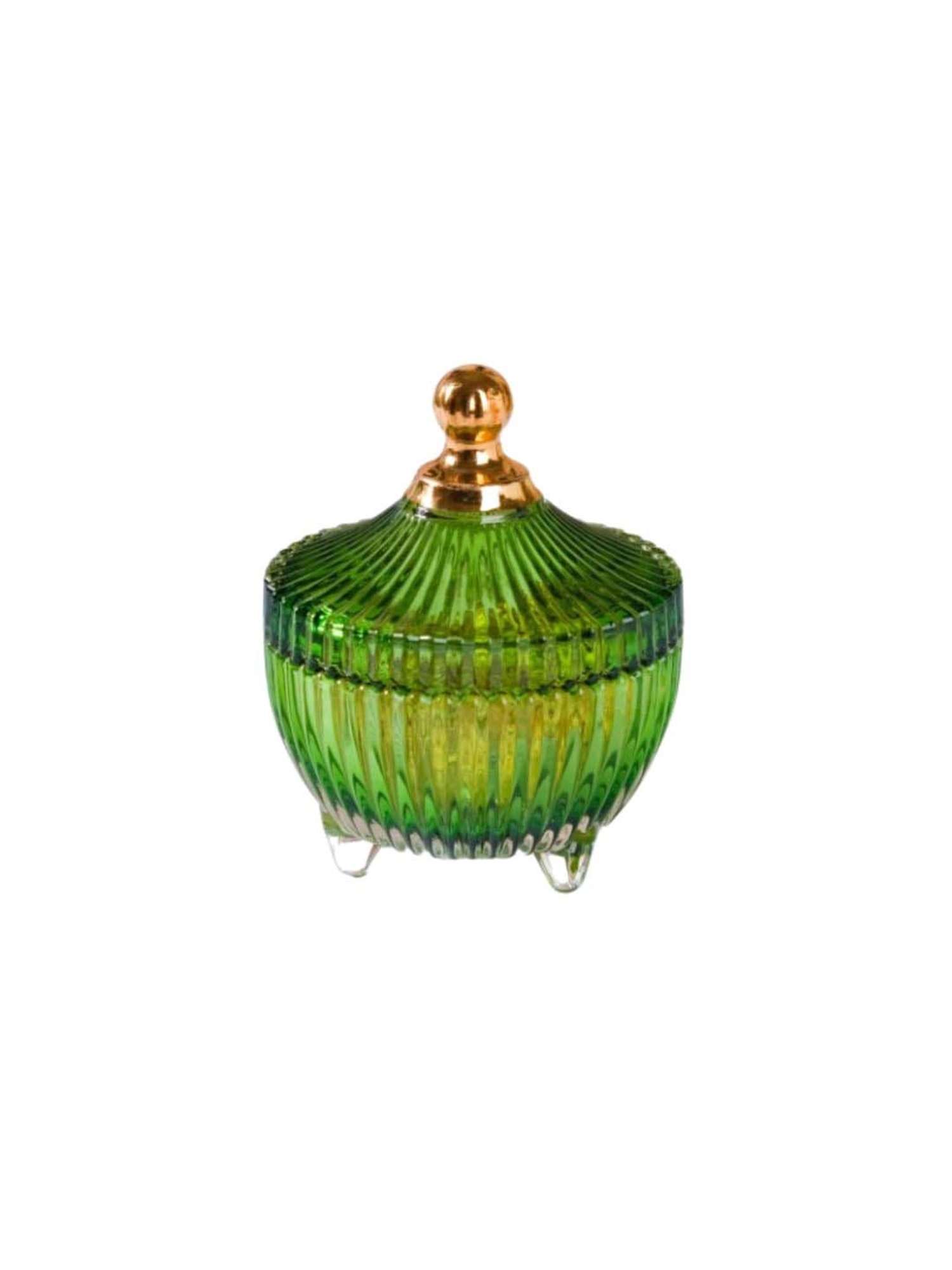 Nestasia vintage ribbed green small glass jar with knobbed Lid for housewarming Party (100 ml)