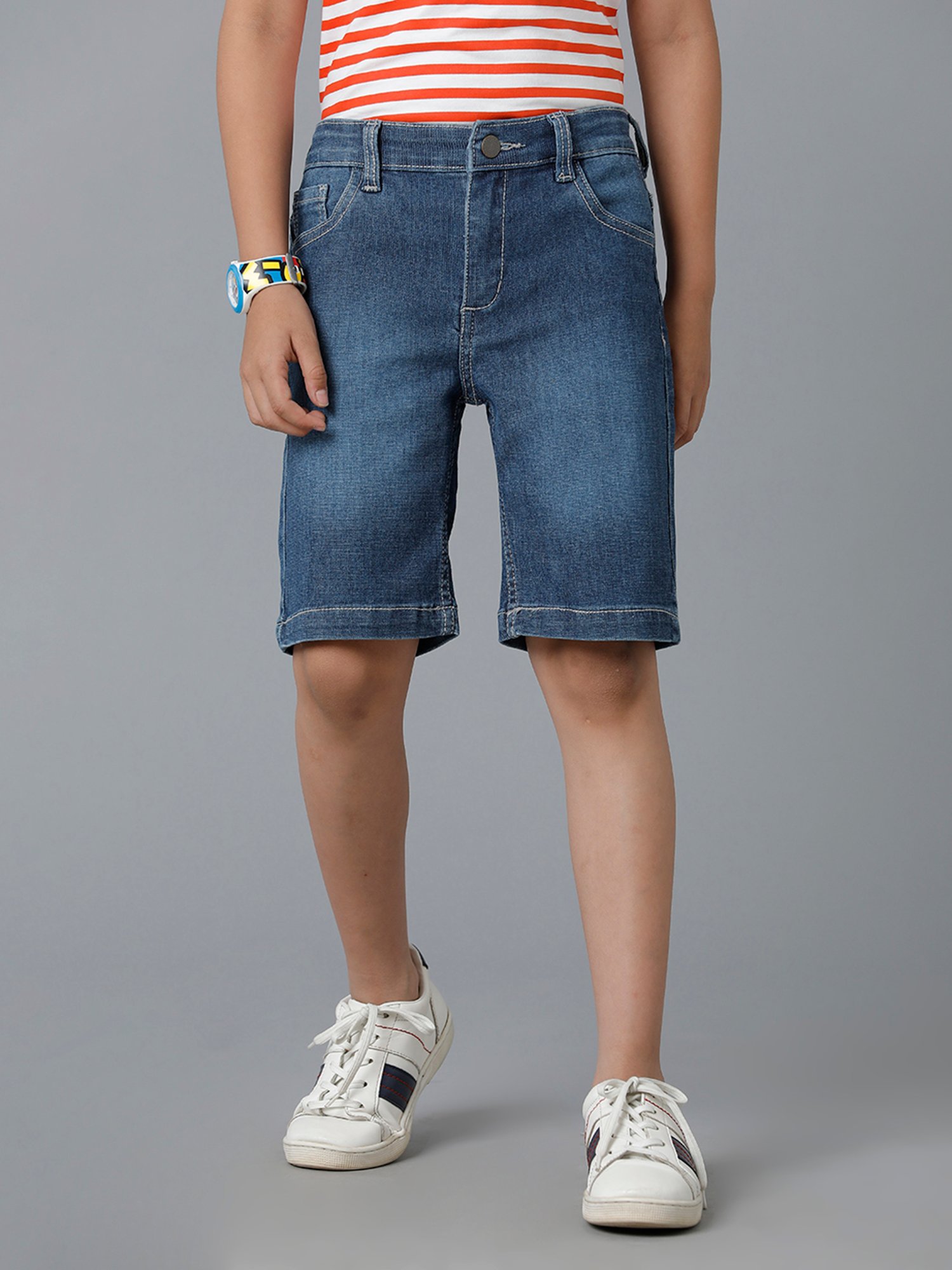 Under Fourteen Only Kids Blue Solid Shorts