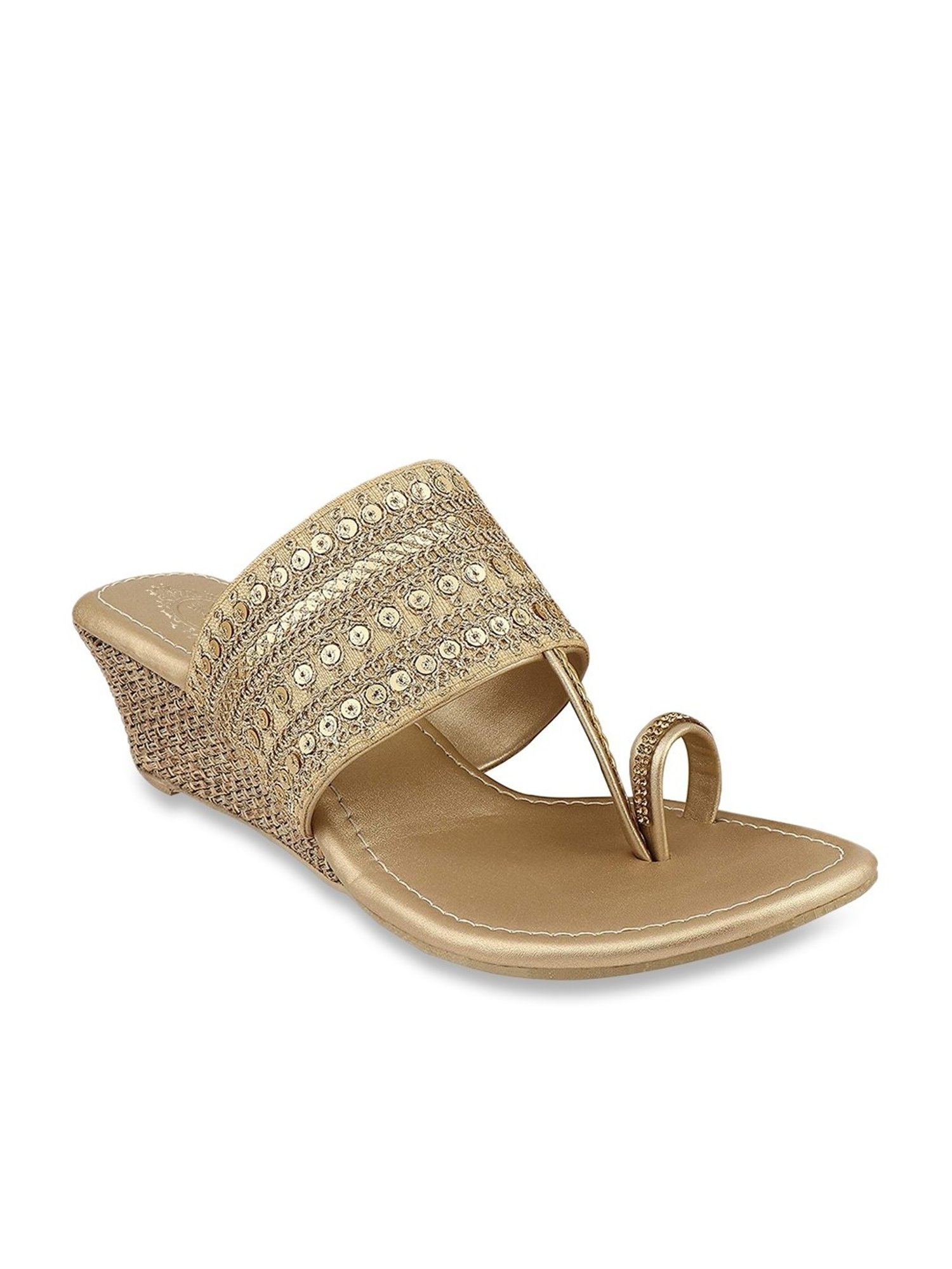 Shoetopia Women's Gold Toe Ring Wedges