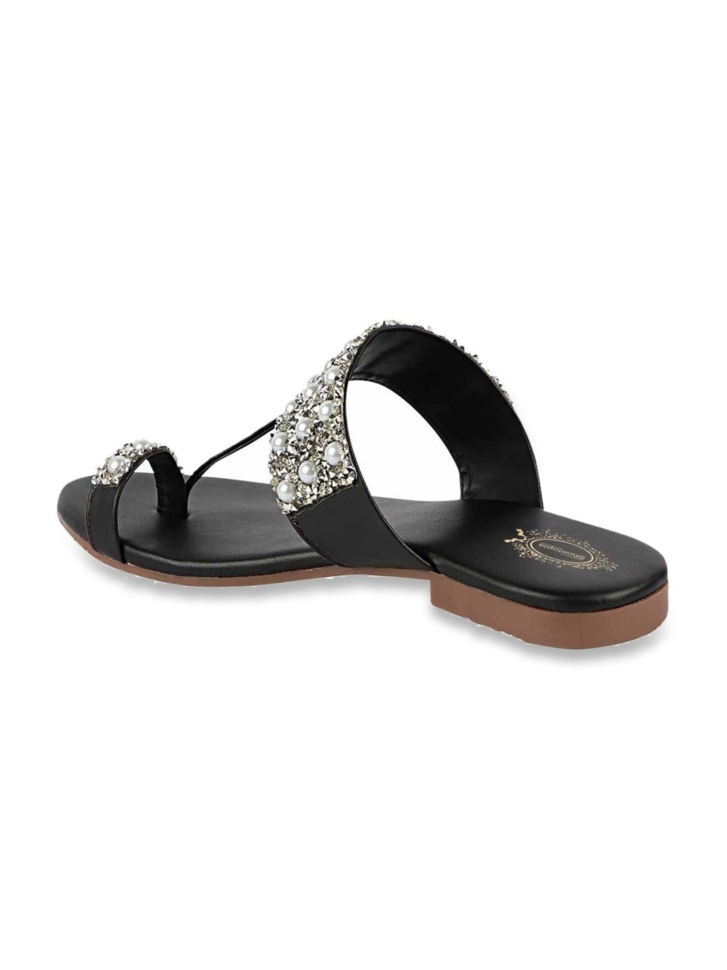 Shoetopia Women's Black Toe Ring Sandals