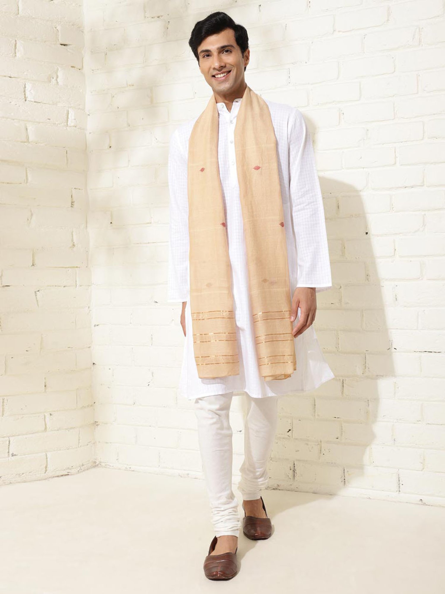 Fabindia Beige Cotton Silk Woven Stole