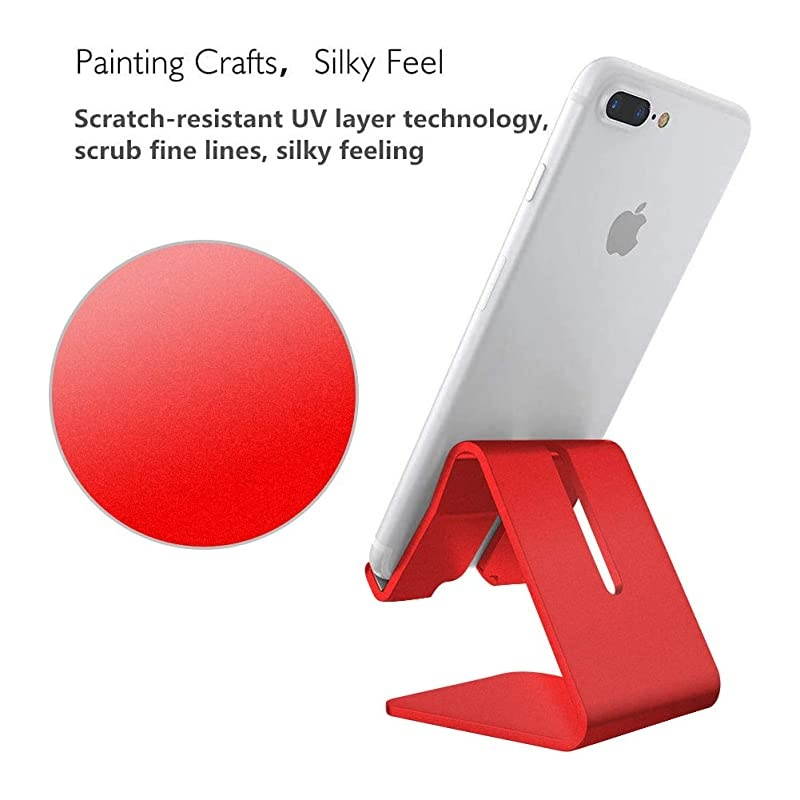 Cell Phone Stand Universal Portable Aluminum Desktop Charger Mount Holder Metal Charging Dock Cradle for Nintendo Switch iPhone Samsung Android Smartphones and Tablets Red